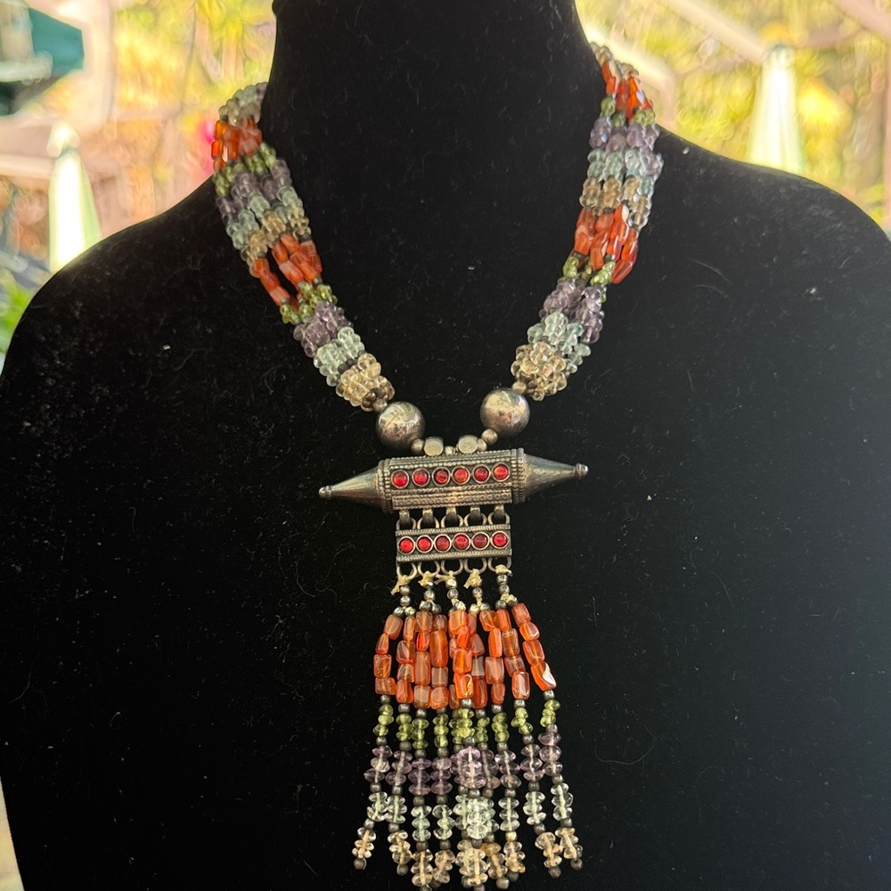 Multicolor Beaded Necklace with Silver Accents